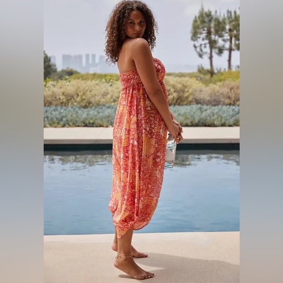 Women’s NWT orange and red motif ANTHROPOLOGIE strapless jumpsuit / size XL - Picture 4 of 7